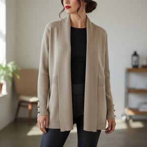 Ella Emma Light Beige Open Front Cardigan